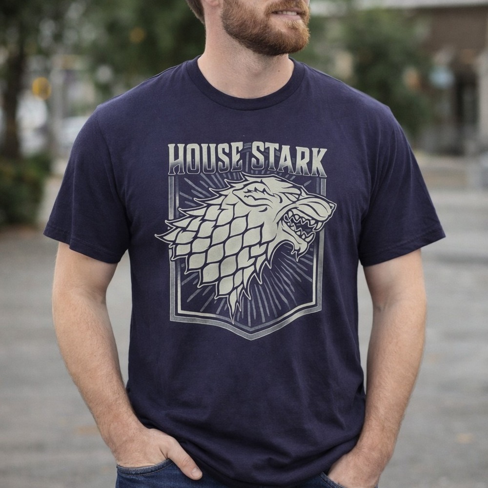 Game of Thrones House Stark Direwolf T-Shirt Large Navy HBO Licensed GOT Graphic